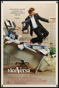 7p761 VICE VERSA 1sh '88 wacky image of Judge Reinhold skateboarding on desk!
