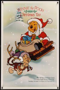 7p793 WINNIE THE POOH & CHRISTMAS TOO TV 1sh '91 great image of him as Santa with Piglet!