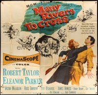 7k262 MANY RIVERS TO CROSS 6sh '55 Robert Taylor is forced to marry at gunpoint by Eleanor Parker!