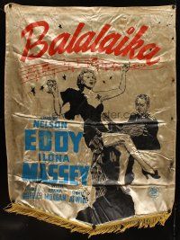 7k245 BALALAIKA silk banner '39 Russian royalty, art of Nelson Eddy & Ilona Massey!
