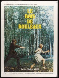 7k743 BIRCH WOOD French 1p '70 Andrzej Wajda's Brzezina, wild image of man chasing woman in woods!