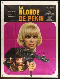 7k745 BLONDE FROM PEKING French 1p '67 great image of sexy Mireille Darc with machine gun!
