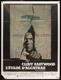 7k794 ESCAPE FROM ALCATRAZ French 1p '79 cool artwork of Clint Eastwood busting out by Lettick!