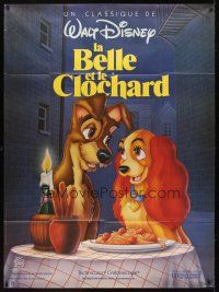 7k855 LADY & THE TRAMP French 1p R80s Disney classic dog cartoon, best spaghetti scene!