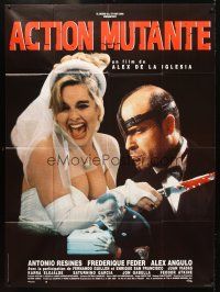 7k894 MUTANT ACTION French 1p '92 Accion mutante, wild image of bride with bloody knife & groom!