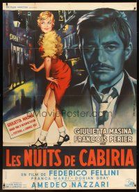 7k903 NIGHTS OF CABIRIA French 1p '57 Federico Fellini, different art of Masina by Jean Mascii!