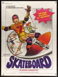 7k948 SKATEBOARD French 1p '78 Leif Garrett, Allen Garfield, different skating art by Landi!