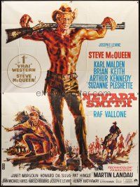 7k675 NEVADA SMITH French 4p '66 Landi artwork of Steve McQueen with rifle on his shoulders!