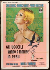 7k522 BIRDS IN PERU Italian 1p '68 different artwork of sexy Jean Seberg by Favalli/Volcarenghi!