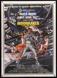 7k607 MOONRAKER Italian 1p '79 art of Roger Moore as James Bond & sexy space babes by Goozee!
