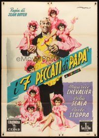 7k611 MY SEVEN LITTLE SINS Italian 1p '54 art of Maurice Chevalier in apron with girls by Deseta!