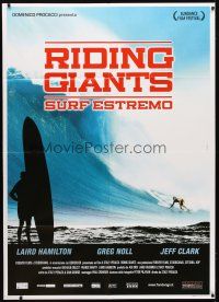 7k632 RIDING GIANTS Italian 1p '04 different image of surfer on beach holding surf boards!