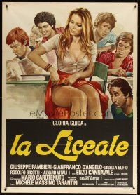 7k656 TEASERS Italian 1p '75 La Liceale, art of teen boys staring at sexy babe by Renato Casaro!