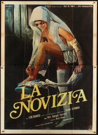 7k475 LA NOVIZIA Italian 2p '75 outrageous art of half-naked nun Gloria Guida by Luca Crovato!