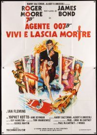 7k480 LIVE & LET DIE Italian 2p R70s art of Roger Moore as James Bond by Robert McGinnis!
