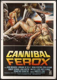7k482 MAKE THEM DIE SLOWLY Italian 2p '87 Umberto Lenzi's Cannibal Ferox, wild torture artwork!