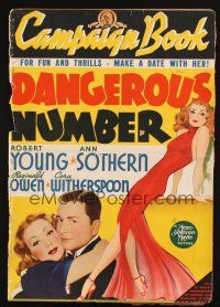 7k043 DANGEROUS NUMBER pressbook '37 art of sexy showgirl Ann Sothern & Robert Young!
