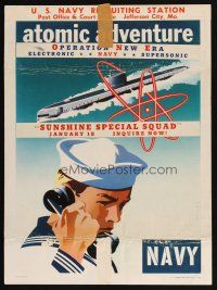 7k278 NAVY ATOMIC ADVENTURE military recruiting poster '56 cool Binder atomic submarine art!