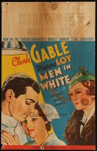 7k398 MEN IN WHITE WC '34 great art of Myrna Loy catching doctor Clark Gable with his nurse!
