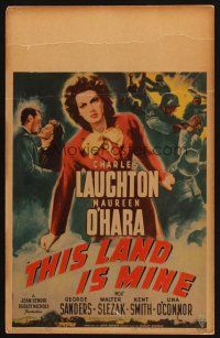 7k429 THIS LAND IS MINE WC '43 Maureen O'Hara fights Nazis in WWII, directed by Jean Renoir!