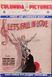 7k125 LET'S FALL IN LOVE English pressbook '34 different art of Edmund Lowe & Ann Sothern!