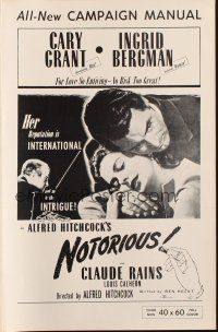 7k082 NOTORIOUS pressbook R54 close up of Cary Grant & Ingrid Bergman, Alfred Hitchcock classic!