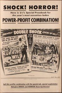 7k091 RUNNING WILD/TARANTULA pressbook '50s the greatest double shock show of all!