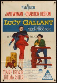 7m380 LUCY GALLANT Aust 1sh '55 full-length art of Jane Wyman, plus Charlton Heston!