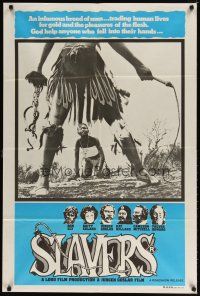 7m402 SLAVERS Aust 1sh '78 Ron Ely, Britt Ekland, cool image of native w/whip & chains!