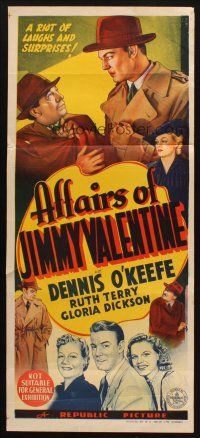 7m433 AFFAIRS OF JIMMY VALENTINE Aust daybill '42 Dennis O'Keefe, Ruth Terry, stone litho art!