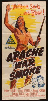 7m449 APACHE WAR SMOKE Aust daybill '52 Gilbert Roland, Glenda Farrell, roaring West adventure!