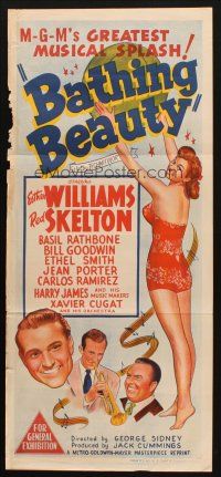 7m457 BATHING BEAUTY Aust daybill R50s Red Skelton, sexy smiling Esther Williams in swimsuit!