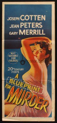 7m015 BLUEPRINT FOR MURDER Aust daybill '53 cool stone litho artwork of sexy bad girl Jean Peters!