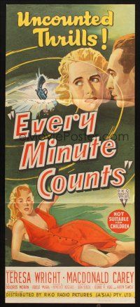 7m018 COUNT THE HOURS Aust daybill '53 Don Siegel, art of sexy bad girl Adele Mara in red dress!