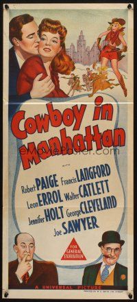 7m524 COWBOY IN MANHATTAN Aust daybill '43 cowgirl Frances Langford, Robert Paige, Leon Errol!