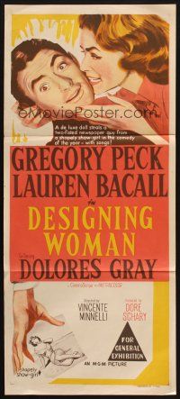 7m541 DESIGNING WOMAN Aust daybill '57 romantic art of Gregory Peck & Lauren Bacall!