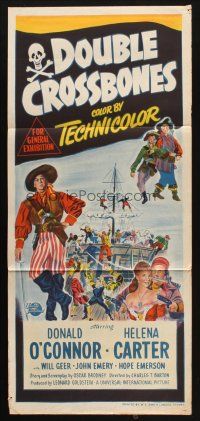 7m548 DOUBLE CROSSBONES Aust daybill '51 stone litho artwork of pirate Donald O'Connor by ship!