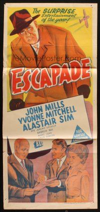 7m560 ESCAPADE Aust daybill '57 John Mills, Yvonne Mitchell, Alastair Sim, English comedy!