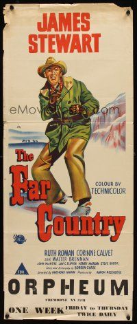 7m567 FAR COUNTRY Aust daybill '55 cool art of James Stewart with gun, directed by Anthony Mann!