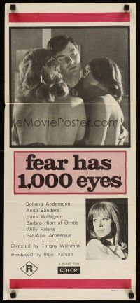 7m571 FEAR HAS 1000 EYES Aust daybill '72 Solveig Andersson, Swedish horror, sexy images!