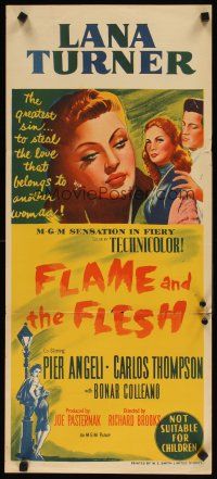 7m579 FLAME & THE FLESH Aust daybill '54 art of sexy brunette bad girl Lana Turner, Pier Angeli!