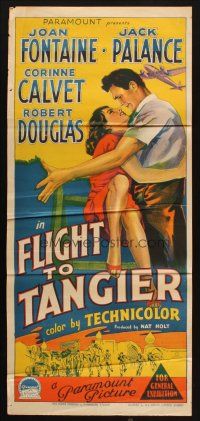 7m581 FLIGHT TO TANGIER Aust daybill '53 Richardson Studio art of Joan Fontaine & Jack Palance!