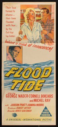 7m028 FLOOD TIDE Aust daybill '58 their love lived in fear of a boy with a twisted hate!