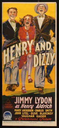 7m630 HENRY & DIZZY Aust daybill '42 Richardson Studio art of Jimmy Lydon as Aldrich & friends!