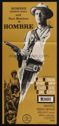 7m634 HOMBRE Aust daybill '66 Paul Newman, Fredric March, directed by Martin Ritt, it means man!