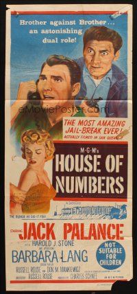 7m041 HOUSE OF NUMBERS Aust daybill '57 Jack Palance, sexy Barbara Lang, most amazing get-away!