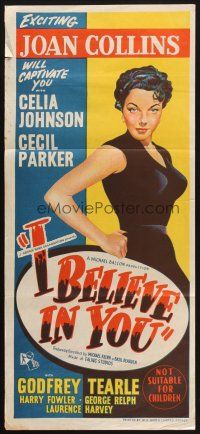 7m043 I BELIEVE IN YOU Aust daybill '53 art of sexy Joan Collins in only her 4th credited role!