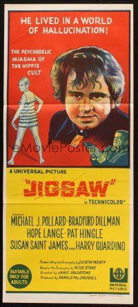 7m660 JIGSAW Aust daybill '68 Michael J. Pollard, Bradford Dillman, LSD drug classic!