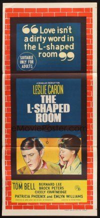 7m696 L-SHAPED ROOM Aust daybill '63 sexy Leslie Caron, Bryan Forbes, cool different art!
