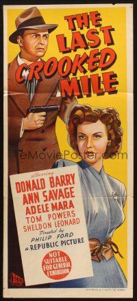 7m046 LAST CROOKED MILE Aust daybill '46 detective Red Barry, sexy Ann Savage & Adele Mara!